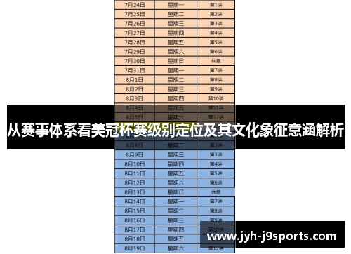 从赛事体系看美冠杯赛级别定位及其文化象征意涵解析 从赛事体系看美冠杯赛级别定位及其文化象征意涵解析